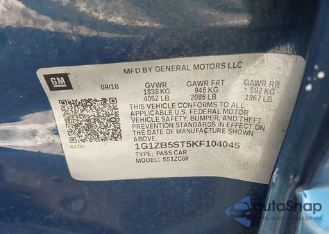 2019 Chevrolet Malibu 1Ls from USA, damaged, VIN 1G1ZB5ST5KF104045